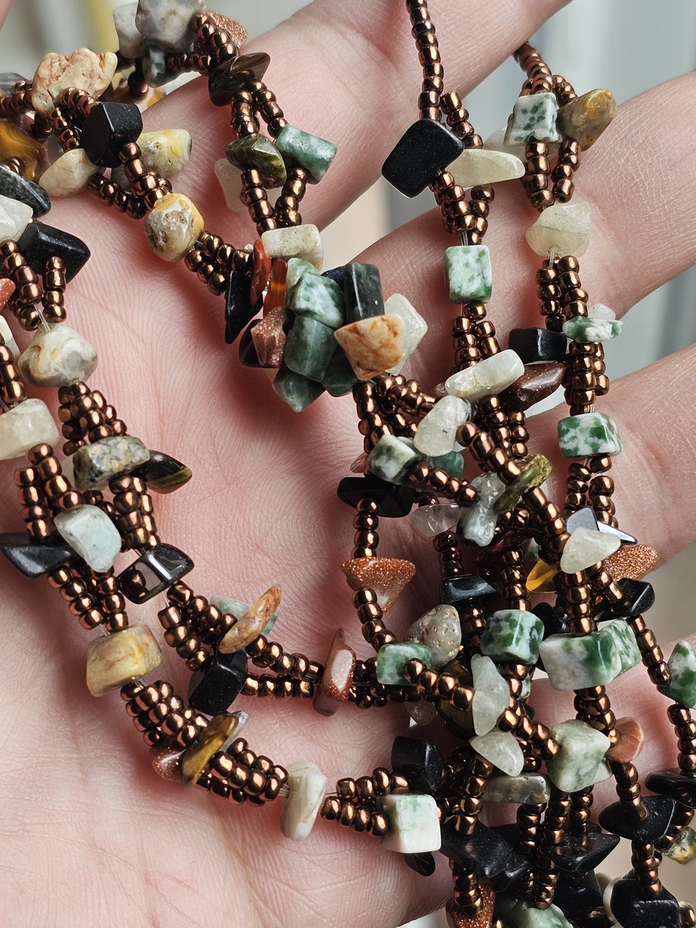 Vintage Multi Gemstone Nuggets & Beads Necklace Long